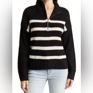 Sanctuary Size XL High Neck Zipped Black and White Striped Knitted Sweater